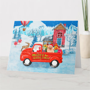 Carte Chien Poméranie Camion de livraison de Noël Neige