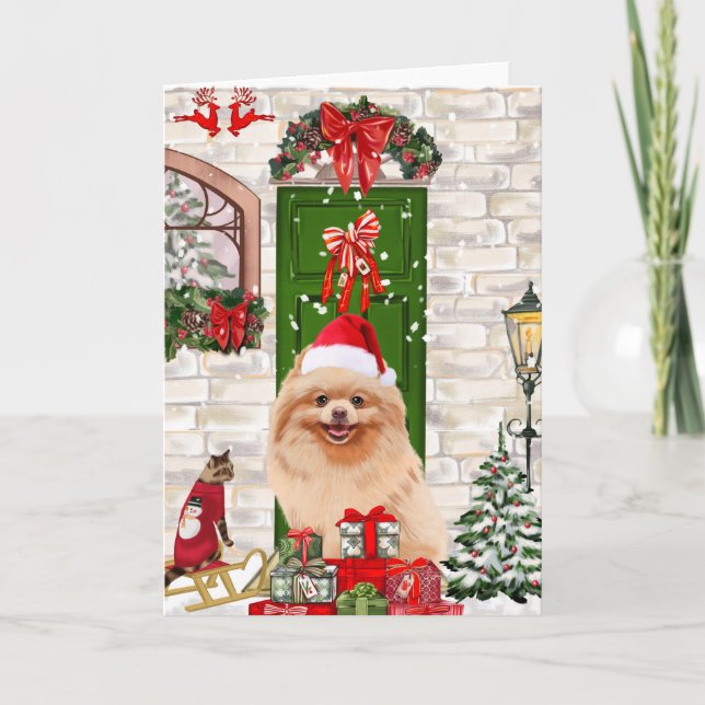 Carte Chien Poméranie Noël   (Devant)