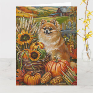 Carte Chien Poméranie récolte d'automne Thanksgiving