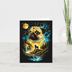 Carte Chien pug hurlant à la lune vintage pug lune drôle