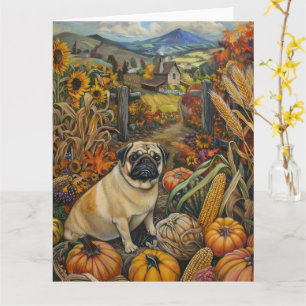 Carte Chien Pug Récolte d'Automne Action de Grâce