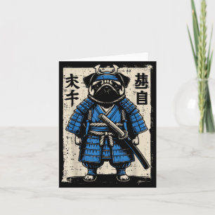 Carte Chien Pug Samouraï Drôle Guerrier Japonais Art Hom