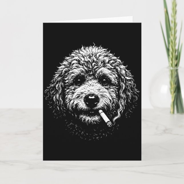 Carte Chien qui fume une cigarette Drôle Stupide Goldend (Devant)