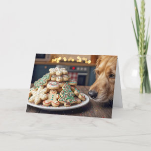 Carte Chien qui renifle des biscuits de Noël au sucre