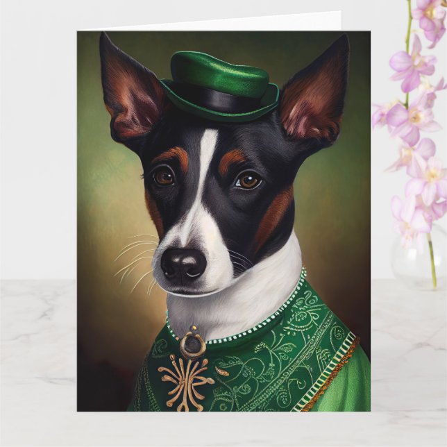 Carte Chien Rat Terrier en robe de la Saint-Patrick (Orchidée)
