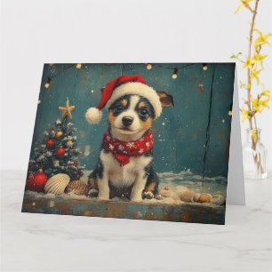 Carte Chien Rat Terrier Noël Vintage Plage