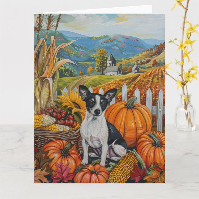 Carte Chien Rat Terrier Récolte d'Automne Action de Grâc (Fleur jaune)