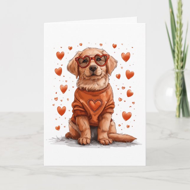 Carte Chien Retriever doré de la Saint-Valentin (Devant)