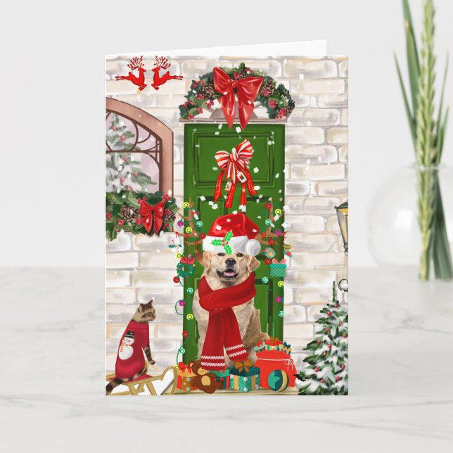 Carte Chien Retriever doré Noël  (Devant)