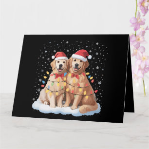 Carte Chien Retriever doré Noël Chapeau de Père Noël Ren