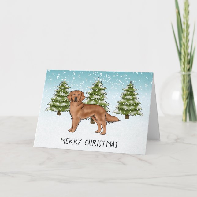 Carte Chien Retriever doré rouge Noël joyeux d'hiver (Devant)