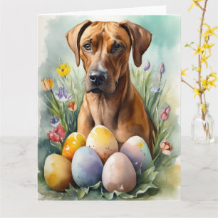 Carte Chien Rhodesian Ridgeback avec oeufs de Pâques vac