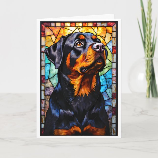Carte Chien Rottweiler de style vitrail (Devant)