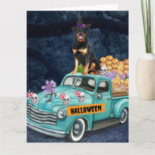Carte Chien Rottweiler Halloween Camion Nuit Effrayante