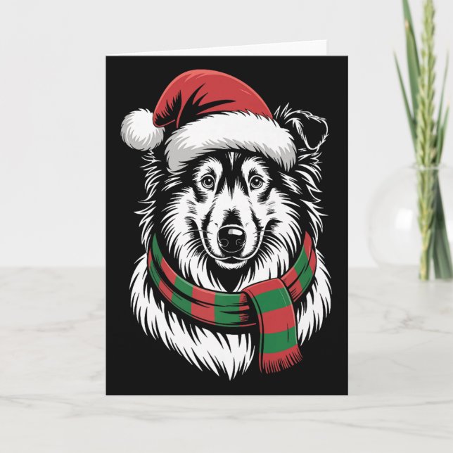 Carte Chien Rough Collie Chapeau Écharpe de Noël Costume (Devant)