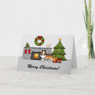 Carte Chien Sable Sheltie Dans Une Pièce De Noël & Texte