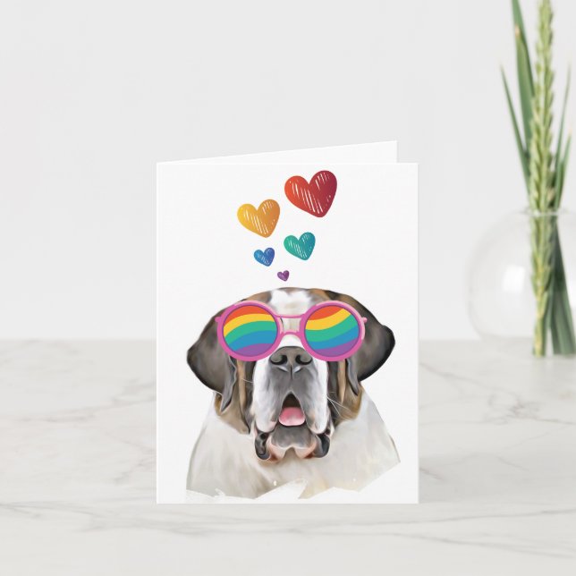 Carte Chien Saint-Bernard avec coeurs Saint-Valentin (Devant)