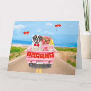 Carte Chien Saint-Bernard Camion Saint-Valentin Cœurs
