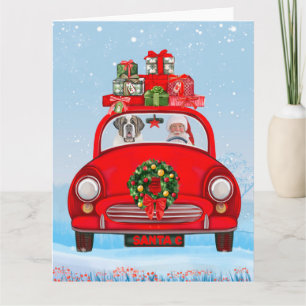 Carte Chien Saint Bernard dans une voiture avec le Père 