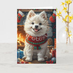 Carte Chien Samoyé Avec Foyer Cadeaux De Noël