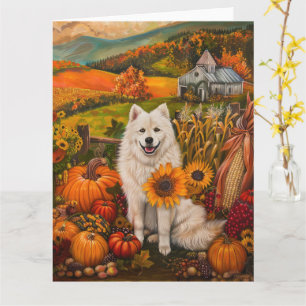 Carte Chien Samoyède Récolte d'Automne Action de Grâce
