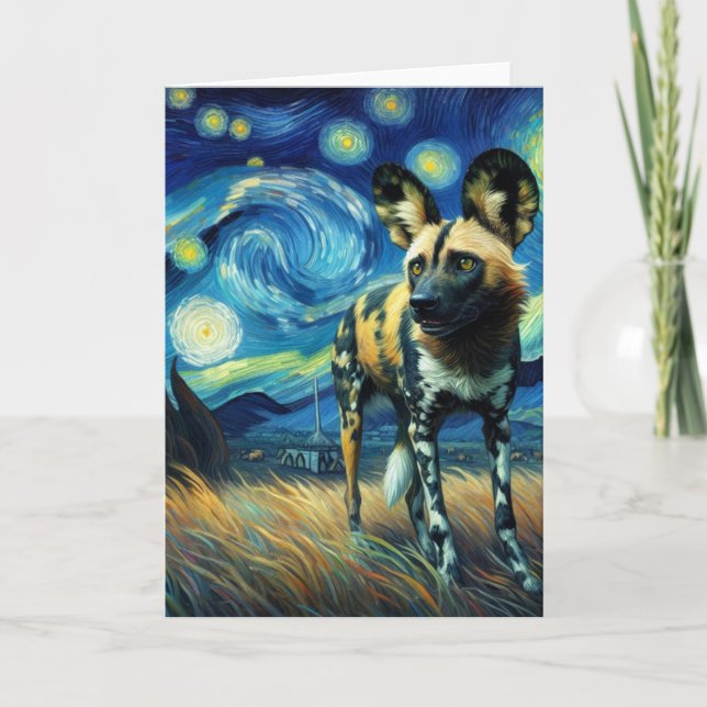 Carte Chien sauvage africain Starry Night Van Gogh (Devant)