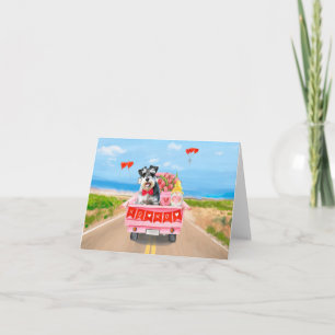 Carte Chien Schnauzer Camion de la Saint-Valentin Cœurs