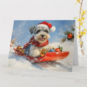 Carte Chien Schnauzer en Luge Laissez Tomber la Neige No