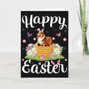 Carte Chien Sheltie Joyeuses Pâques Chasse aux œufs Lapi