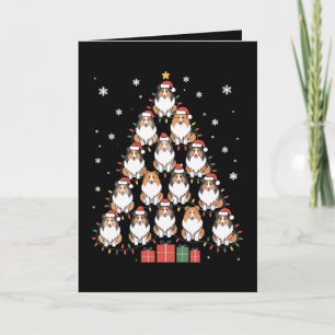 Carte Chien Sheltie Noël Arbre Chapeau de Père Noël Lumi
