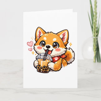 Carte Chien Shiba Inu Anime Buvant du Bubble Tea Autocol