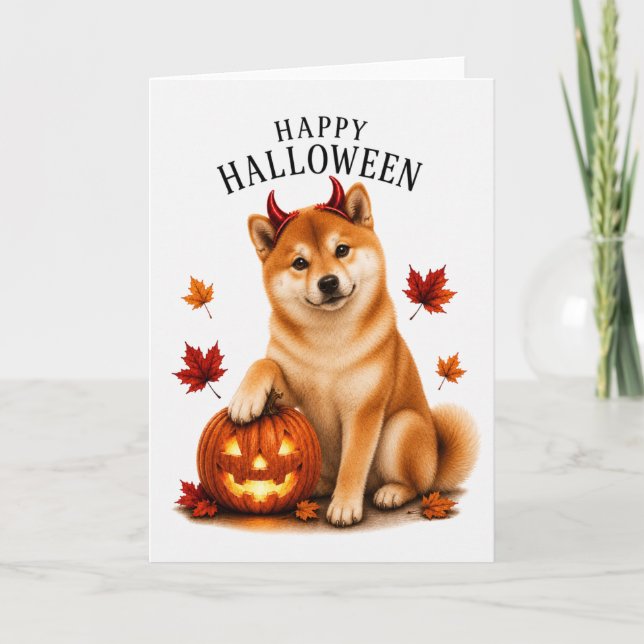 Carte Chien Shiba Inu Halloween Diable (Devant)