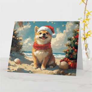 Carte Chien Shiba Inu Noël Vintage Plage