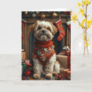 Carte Chien Shih Tzu avec des cadeaux de Noël Cheminée