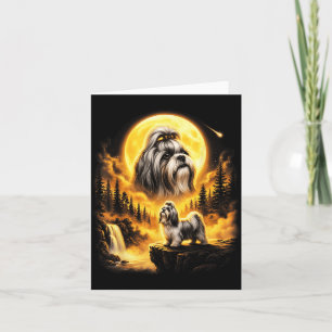 Carte Chien Shih Tzu hurlant à la Lune Vintage 90s Rétro