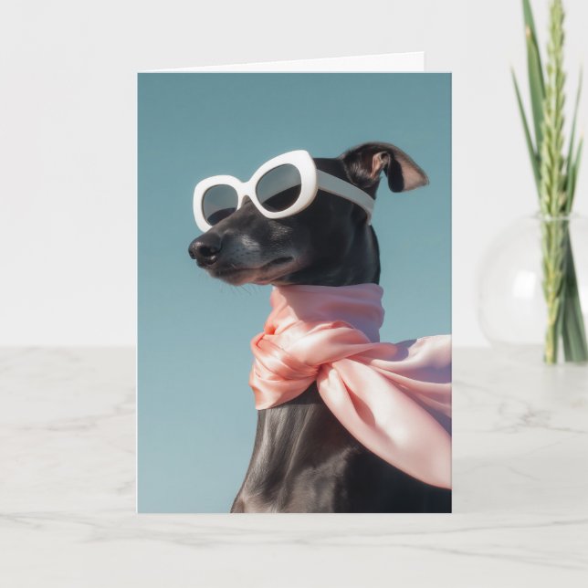 Carte Chien Stylé Avec Lunettes De Soleil Écharpe (Devant)
