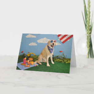 Carte Chien sur le pique-nique, drapeau américain