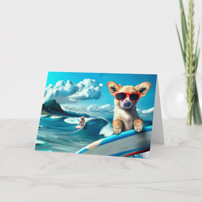 Carte Chien sur le Surboard portant des lunettes de sole (Devant)