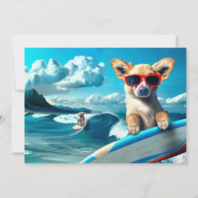 Carte Chien sur le Surboard portant des lunettes de sole (Devant)
