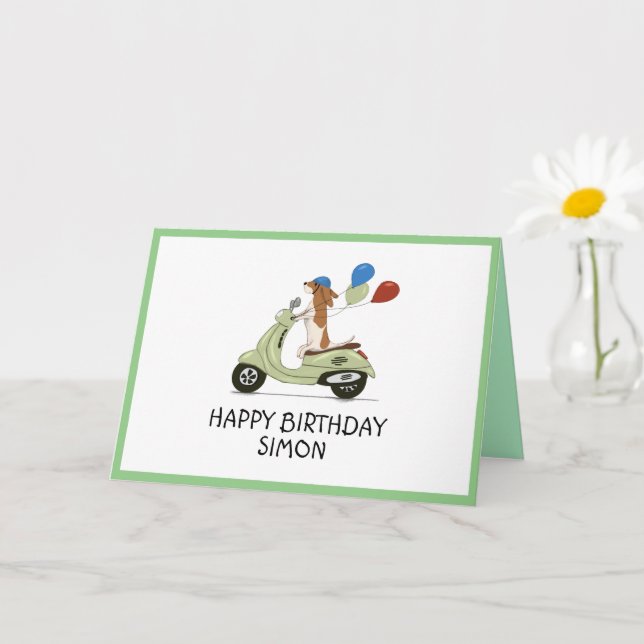 Carte Chien sur Vespa avec ballons (Petite plante)