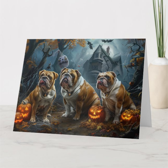 Carte Chien-taureau Halloween nuit Chien de nuit plaisir (Devant)