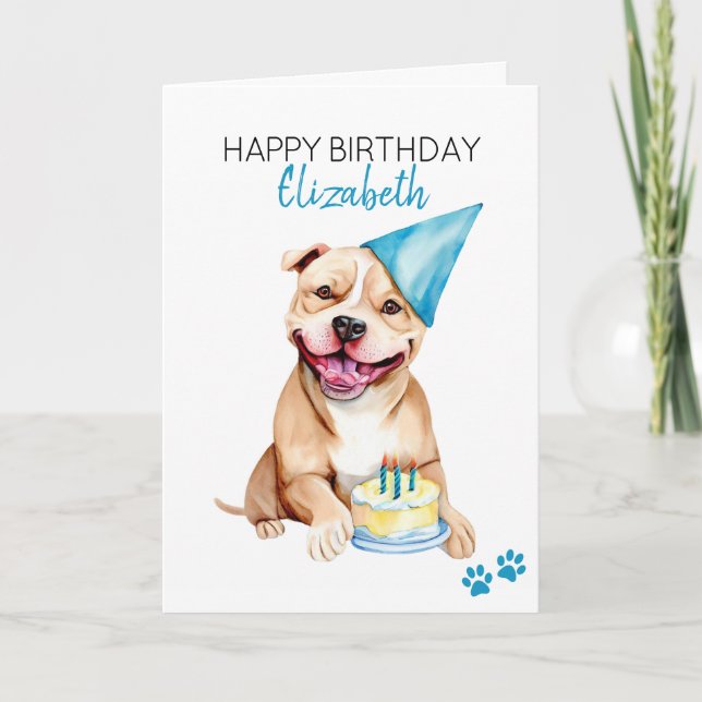 Carte Chien taureau Pit Personnalisé Joyeux Anniversaire (Devant)