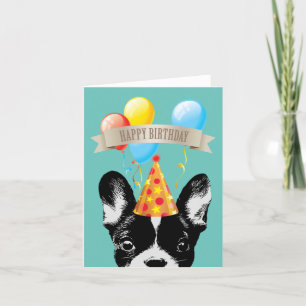 Carte Chien-taureaux et ballons français Joyeux annivers