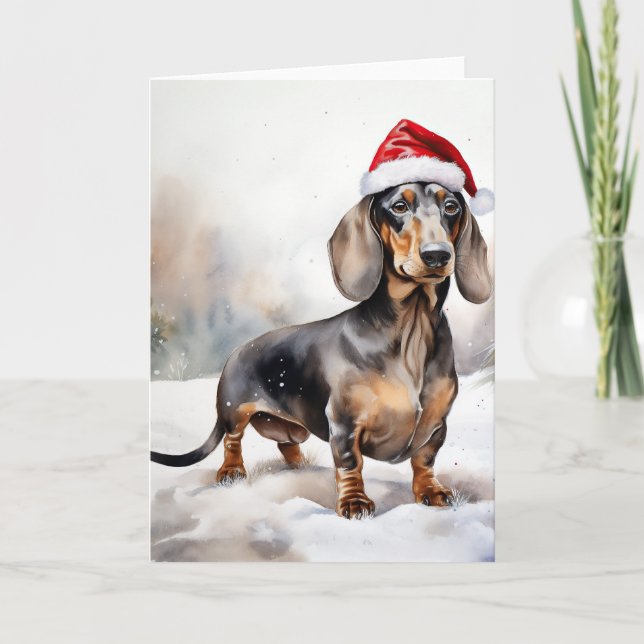 Carte Chien teckel dans la neige Noël (Devant)