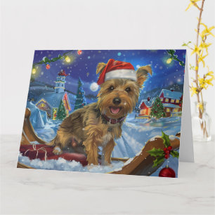 Carte Chien Terrier australien à Sleigh neige Noël