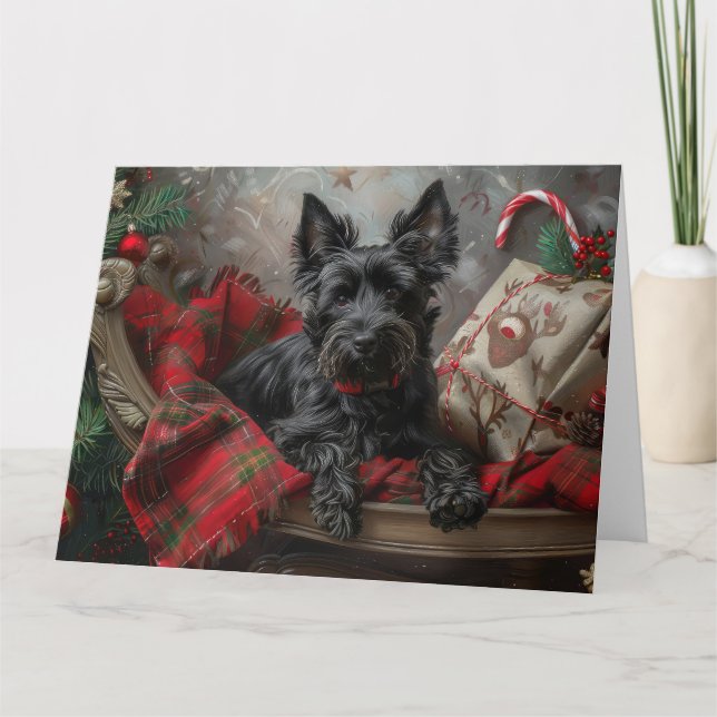Carte Chien Terrier Écossais Noël Festif (Devant)