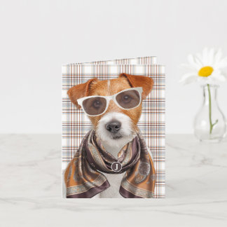 Carte Chien Terrier Jack Russell et monogramme à carreau