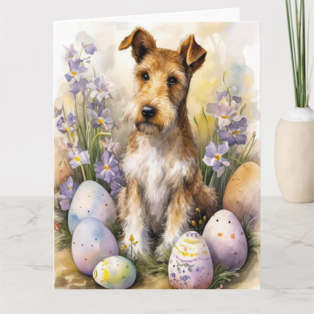 Carte Chien Terrier Wirefox Avec Oeufs De Pâques Vacance (Devant)