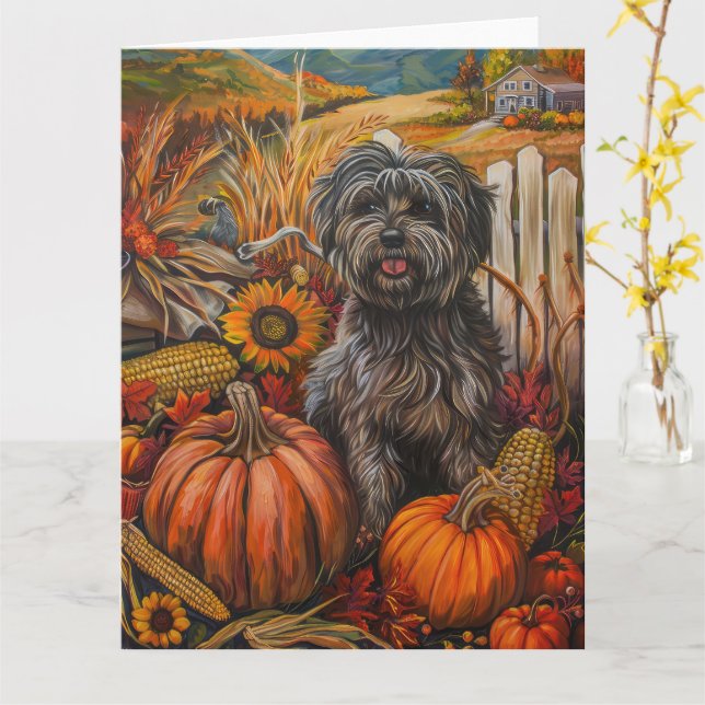 Carte Chien Tibétain Terrier Moisson d'automne Thanksgiv (Fleur jaune)