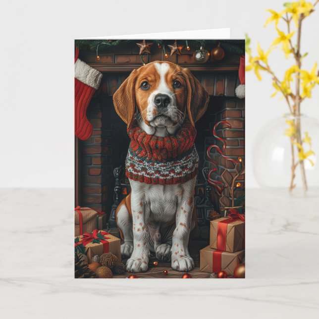 Carte Chien Treeing Walker Coonhound avec cadeaux de Noë (Fleur jaune)